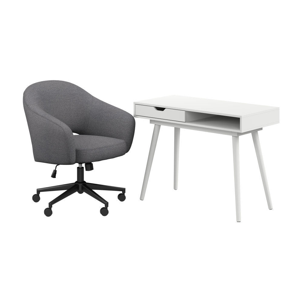 Shop Bush Furniture Nora 40W Small Writing Desk and Chair Set for Home Office, Image 01, NRA002WH, #color_pure white/dark charcoal fabric
