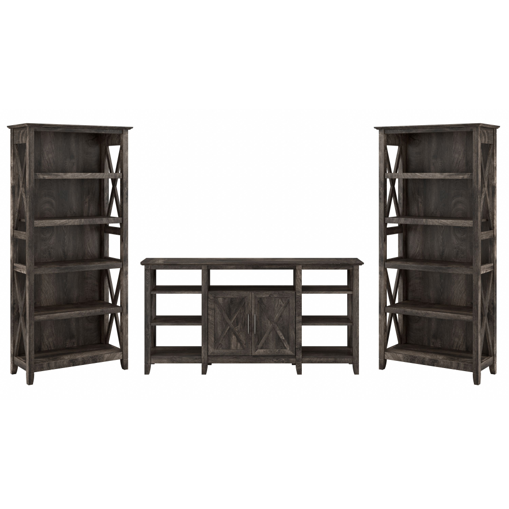 Shop Bush Furniture Key West Tall TV Stand with Set of 2 Bookcases, Image 01, KWS027GH, #color_dark gray hickory