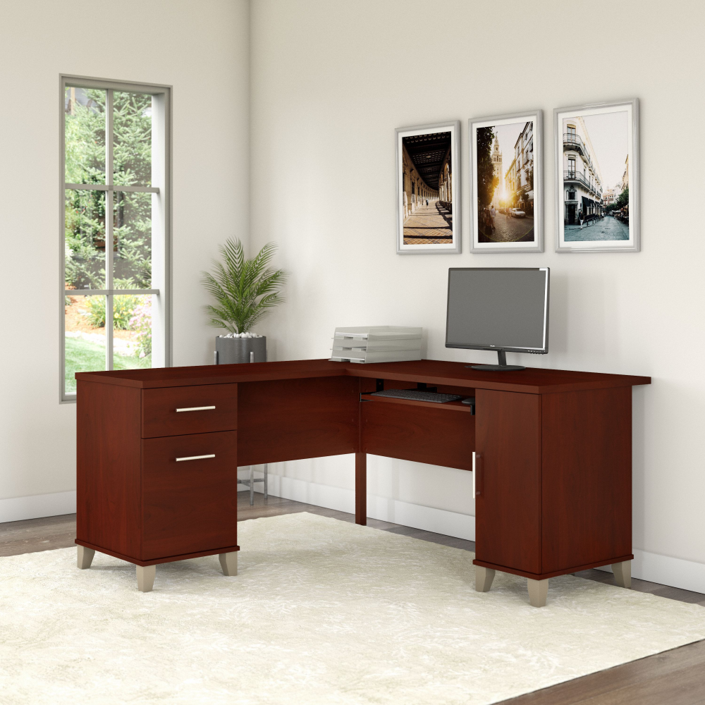 Shop Bush Furniture Somerset 60W L Shaped Desk with Storage, Image 02, WC81730K, #color_hansen cherry