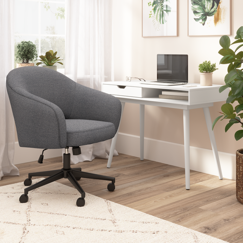 Shop Bush Furniture Nora 40W Small Writing Desk and Chair Set for Home Office, Image 02, NRA002WH, #color_pure white/dark charcoal fabric
