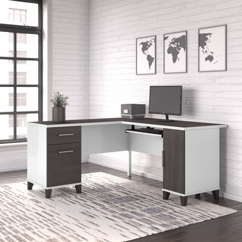 Shop Bush Furniture Somerset 60W L Shaped Desk with Storage, Image 02, WC81030K, #color_storm gray/white