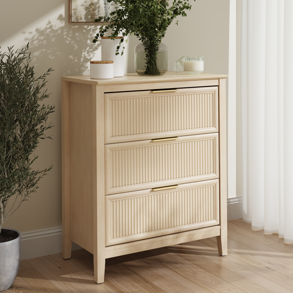 Shop Bush Home Camille Fluted 3 Drawer Dresser, Image 02, CMS130NB-03, #color_natural birch