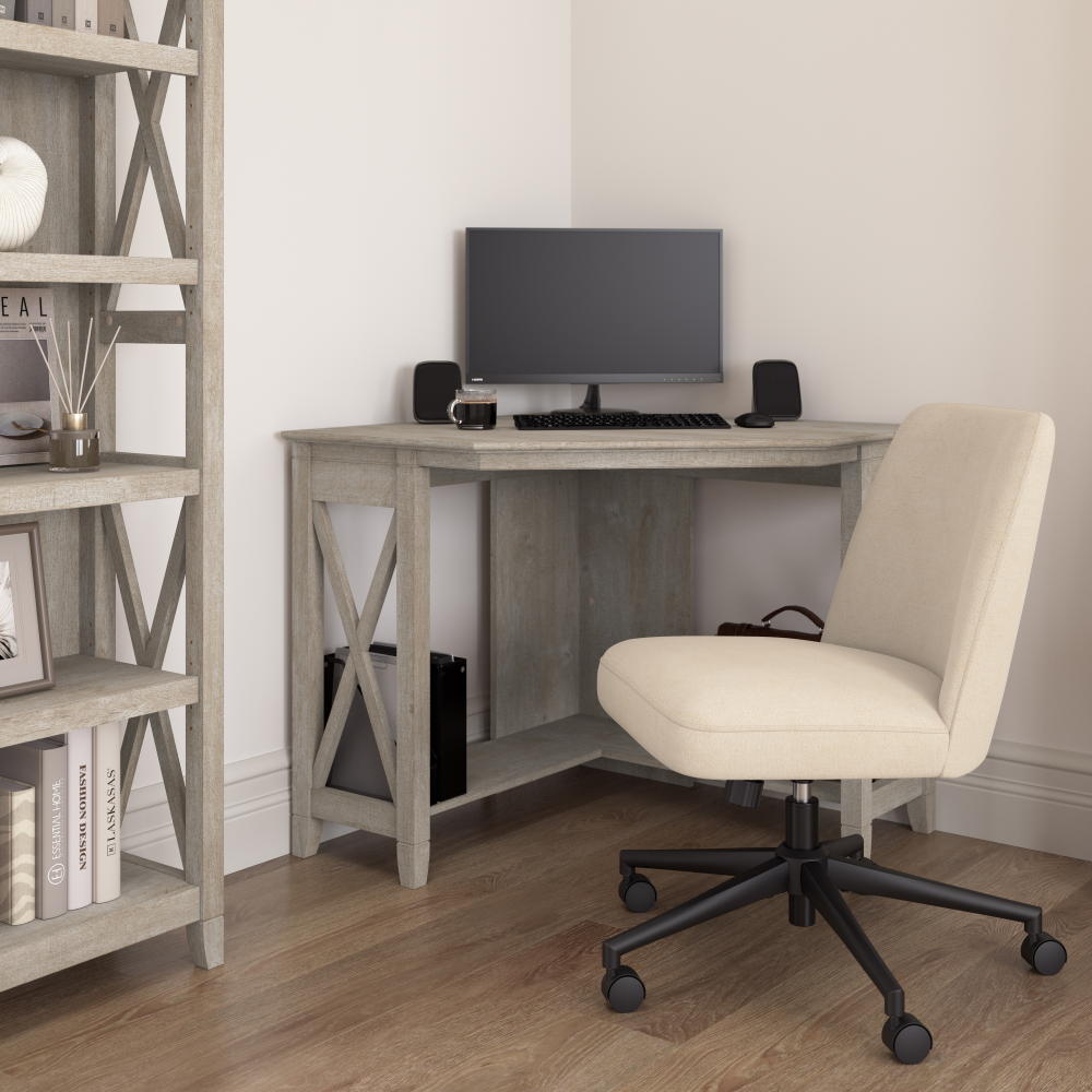 Shop Bush Furniture Key West 34W x 34D Small Corner Desk and Chair Set, Image 02, KWS102WG, #color_washed gray