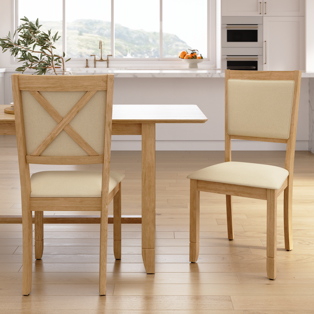 Shop Bush Home Key West Upholstered Cross Back Dining Chair - Set of 2, Image 02, KWCH01BO-03, #color_blonde oak/bright beige