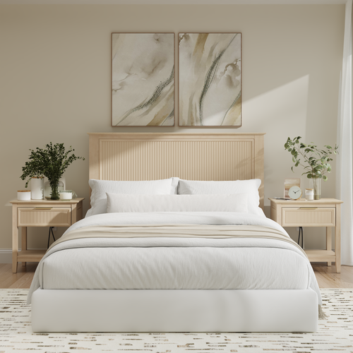 Shop Bush Home Camille 65W Fluted Full/Queen Headboard with Set of 2 Nightstands, Image 02, CML010NB, #color_natural birch
