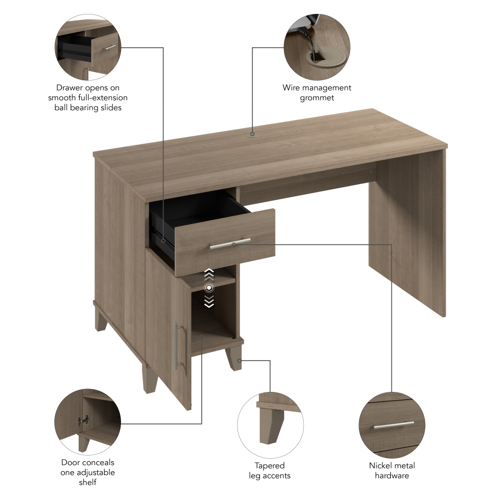 Shop Bush Furniture Somerset 54W Office Desk with Drawer and Storage Cabinet, Image 07, WC81654, #color_ash gray