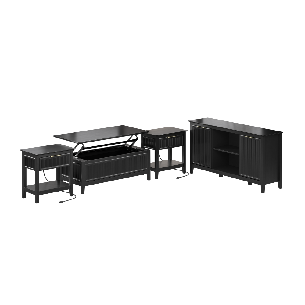Shop Bush Home Camille Fluted TV Stand, Lift Top Coffee Table, and 2 End Tables Set, Image 01, CML005OB, #color_onyx birch