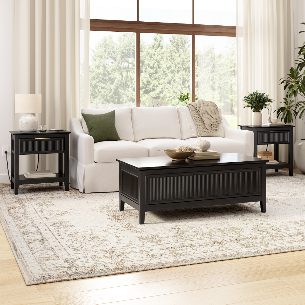 Bush Home Camille Fluted Lift Top Coffee Table and End Tables Set