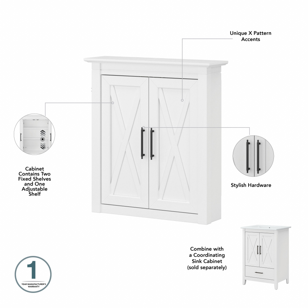 Shop Bush Furniture Key West Bathroom Wall Cabinet with Doors, Image 07, KWWS124WAS-03, #color_white ash