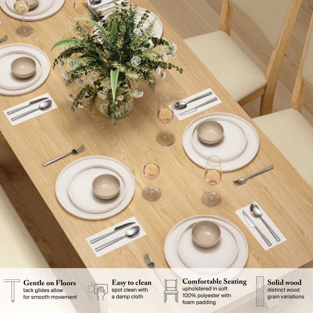 Shop Bush Home Key West 70W Cross Base Dining Table with 6 Upholstered Cross Back Chairs, Image 04, KWS113BO, #color_blonde oak/bright beige