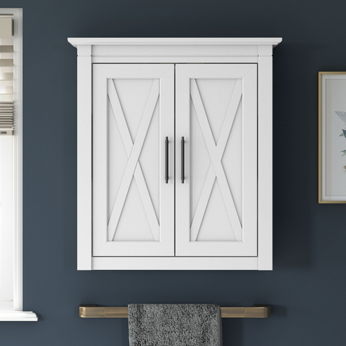 Shop Bush Furniture Key West Bathroom Wall Cabinet with Doors, Image 02, KWWS124WAS-03, #color_white ash
