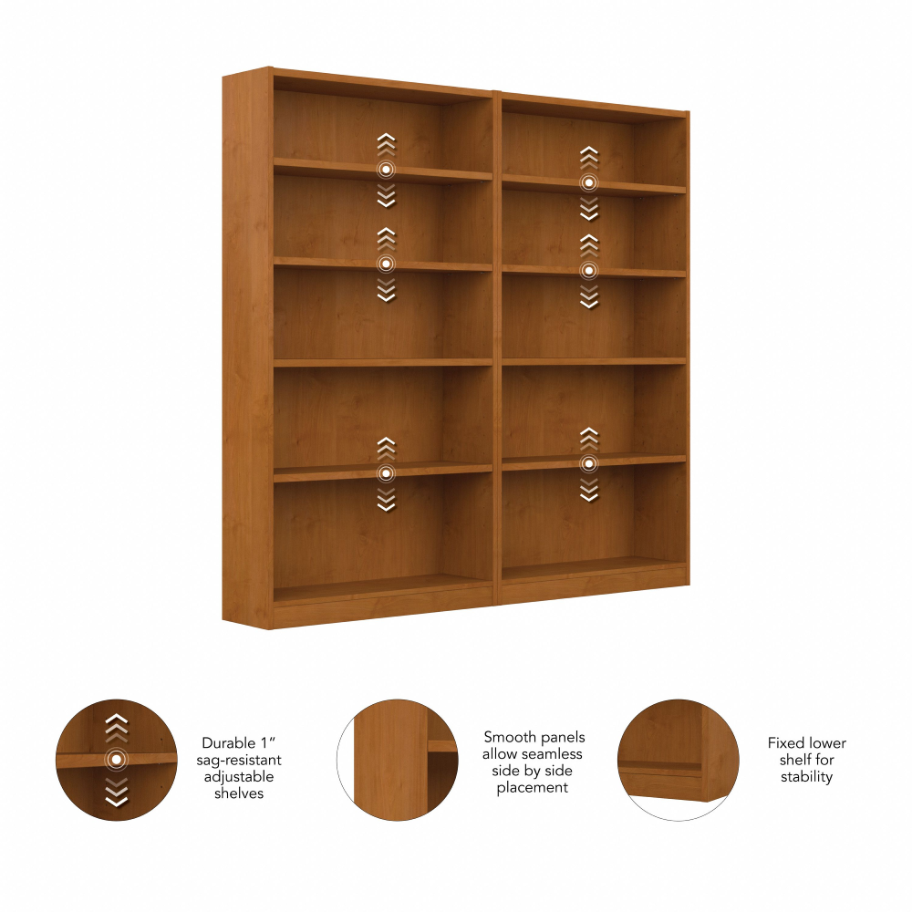 Shop Bush Furniture Universal Tall 5 Shelf Bookcase - Set of 2, Image 05, UB003NC, #color_natural cherry