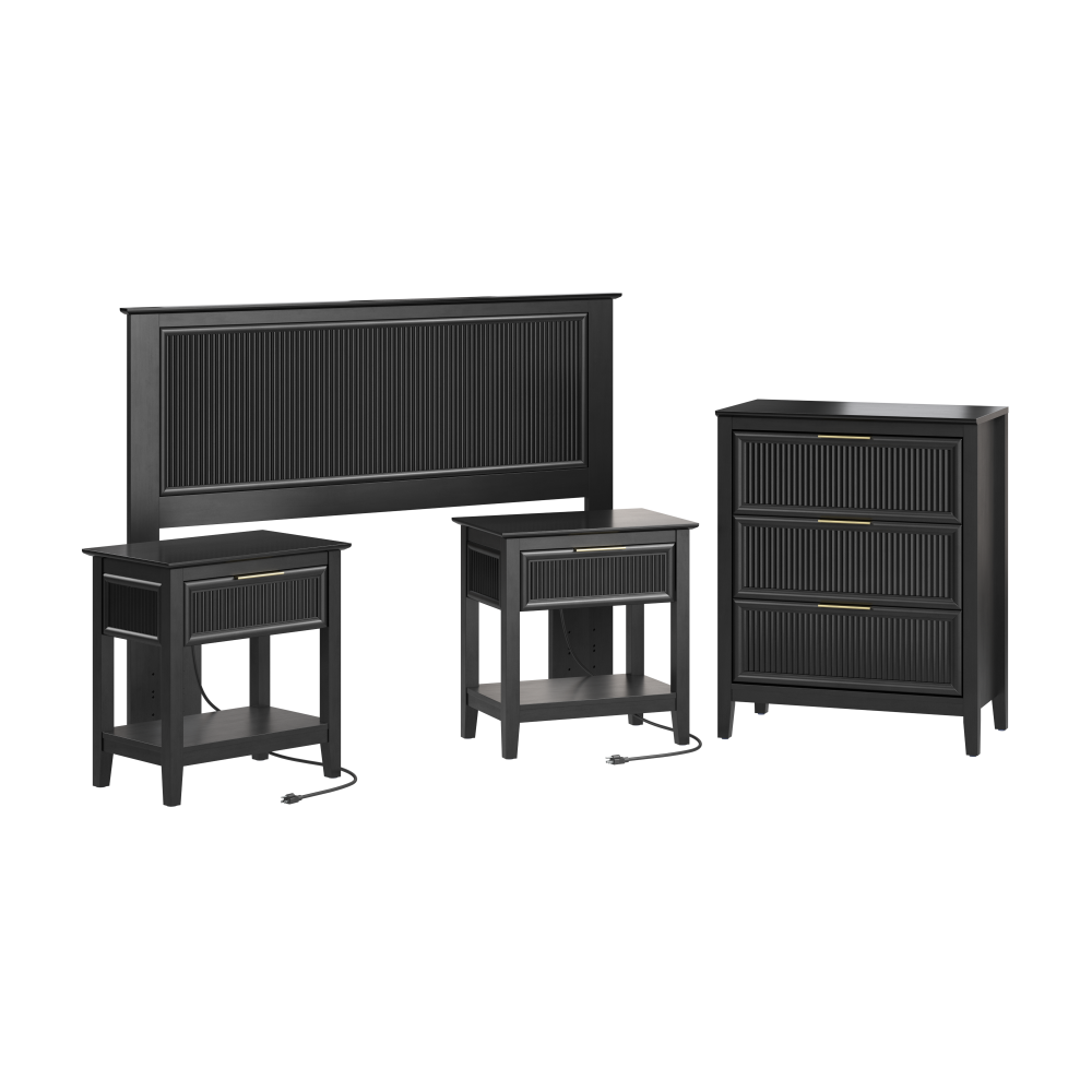 Shop Bush Home Camille 65W Fluted Full/Queen Headboard, 3 Drawer Dressers, and Nightstands, Image 01, CML011OB, #color_onyx birch