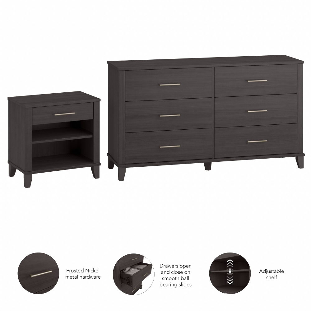 Shop Bush Furniture Somerset 6 Drawer Dresser and Nightstand Set, Image 06, SET035SG, #color_storm gray