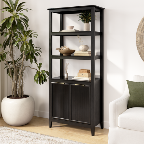 Shop Bush Home Camille Fluted 5 Shelf Bookcase with Doors, Image 02, CMB132OB-03, #color_onyx birch