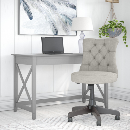 Shop Bush Furniture Key West 48W Writing Desk with Mid Back Tufted Office Chair, Image 02, KWS021CG, #color_cape cod gray