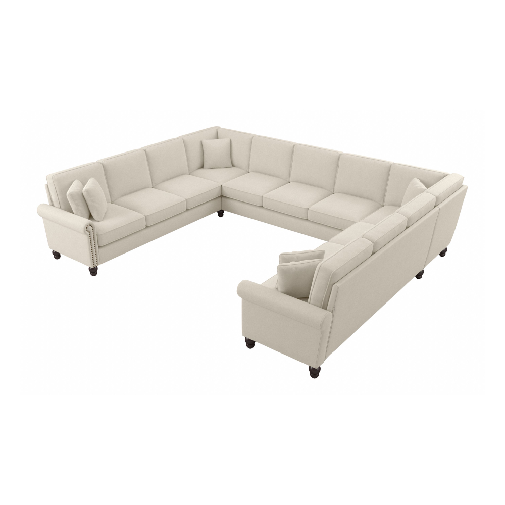 Shop Bush Furniture Coventry 137W U Shaped Sectional Couch, Image 01, CVY135BCRH-03K, #color_cream herringbone fabric