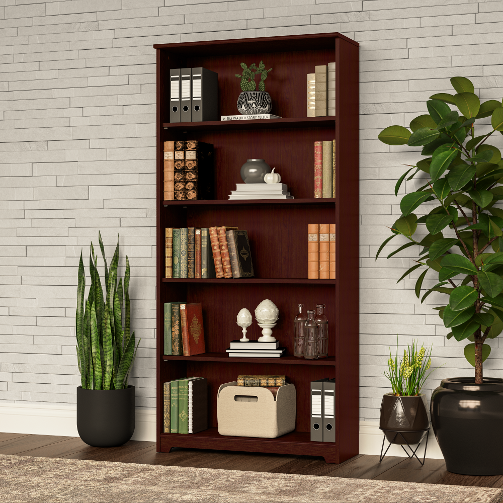 Shop Bush Furniture Cabot Tall 5 Shelf Bookcase, Image 02, WC31466, #color_harvest cherry