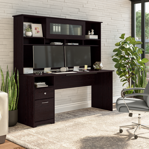 Shop Bush Furniture Cabot 72W Computer Desk with Hutch, Image 02, CAB049EPO, #color_espresso oak