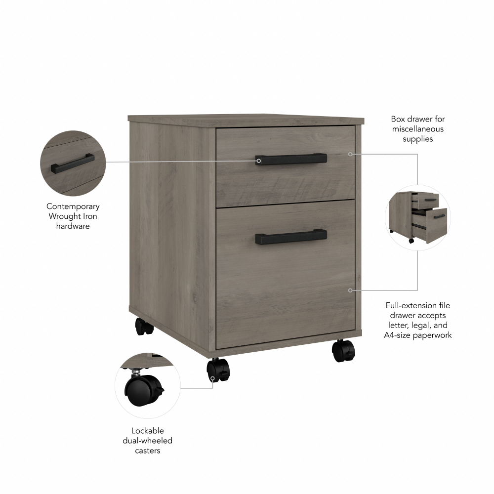 Shop Bush Furniture City Park 60W Industrial Writing Desk with Mobile File Cabinet, Image 08, CPK004DG, #color_driftwood gray