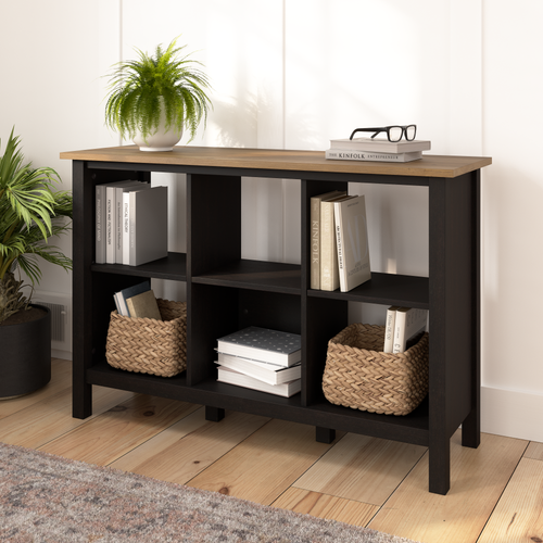 Shop Bush Furniture Mayfield 6 Cube Bookcase, Image 02, MAB145V2P-03, #color_vintage black/reclaimed pine