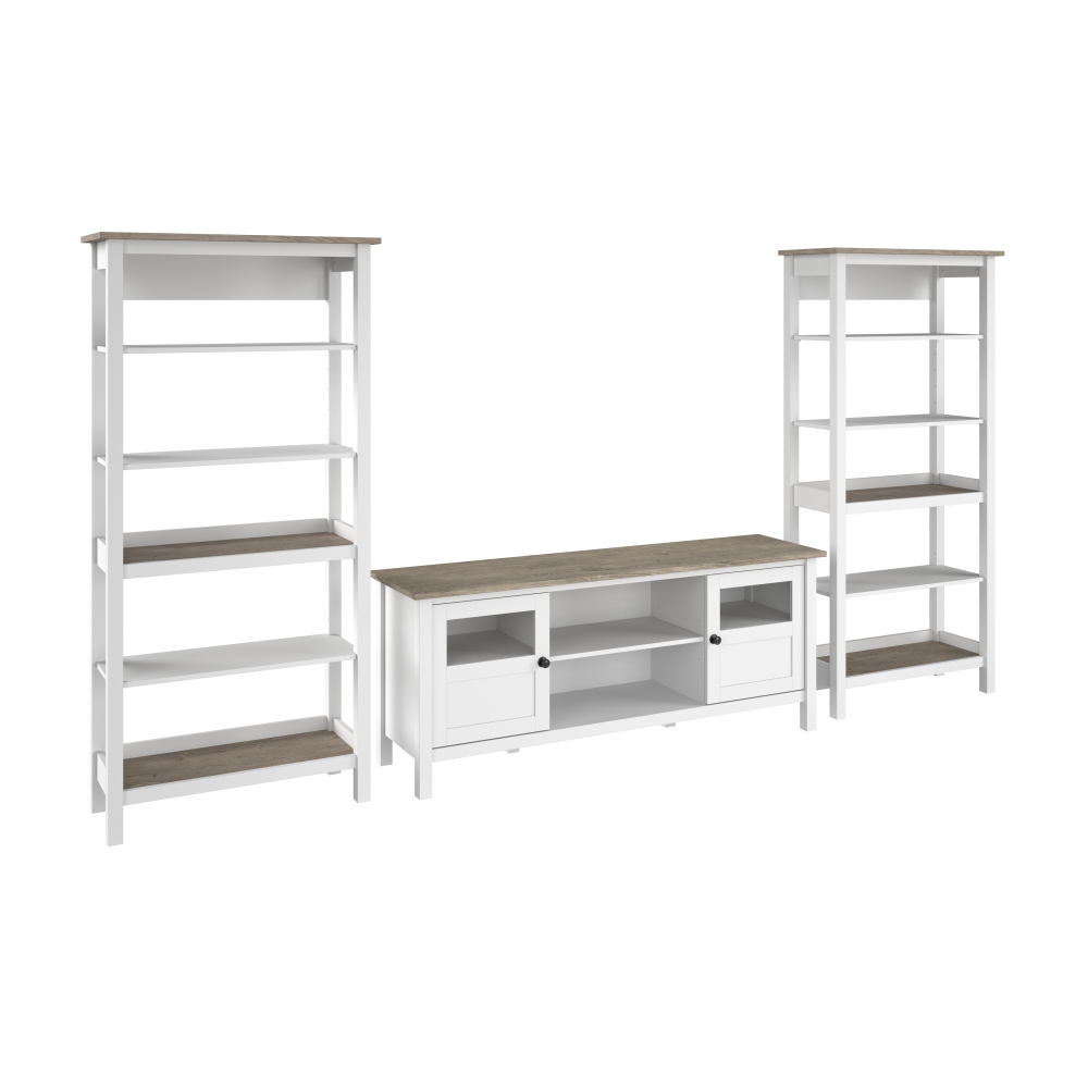 Shop Bush Furniture Mayfield 60W TV Stand with Bookcases, Image 01, MAY031GW2, #color_shiplap gray/pure white