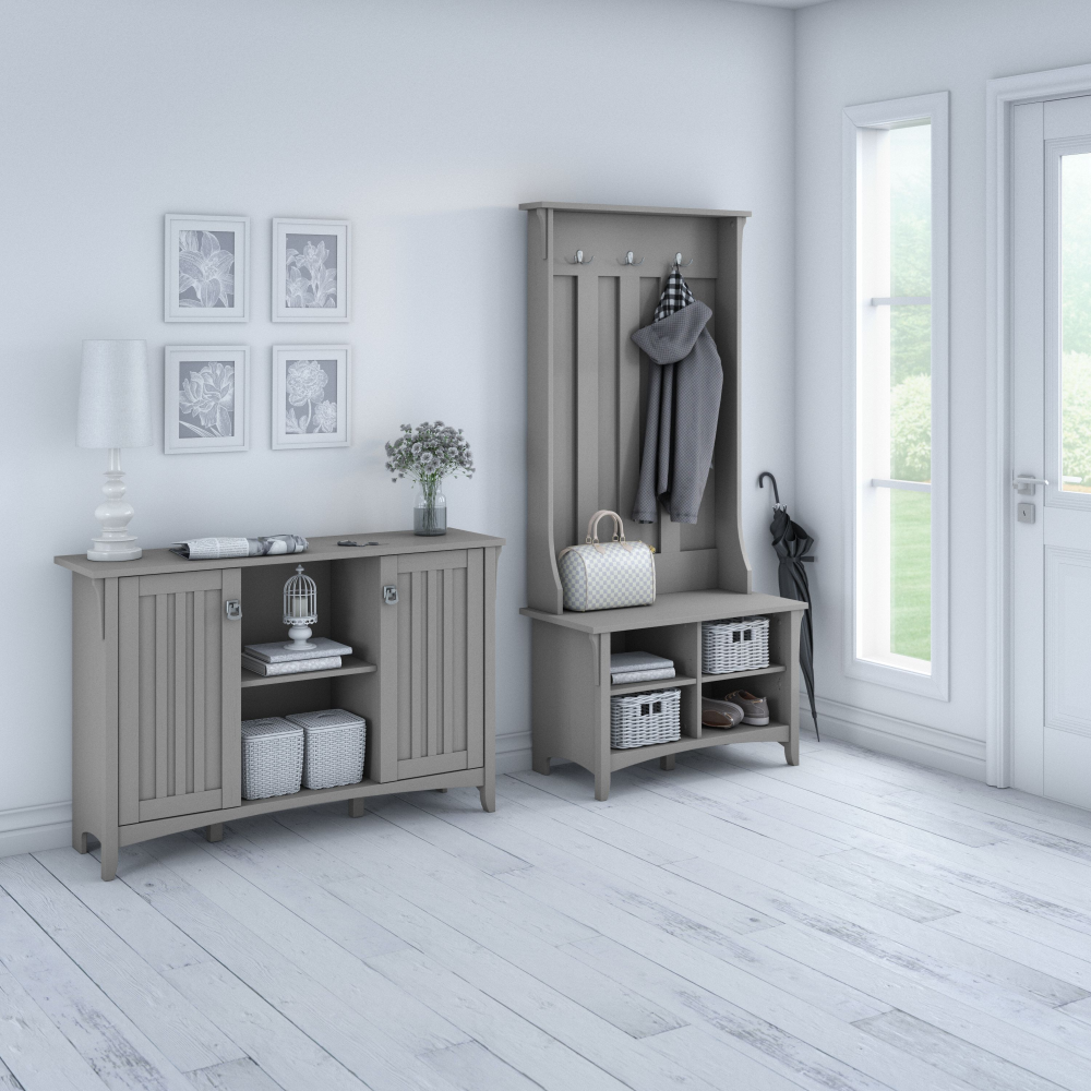 Shop Bush Furniture Salinas Entryway Storage Set with Hall Tree, Shoe Bench and Accent Cabinet, Image 02, SAL008CG, #color_cape cod gray