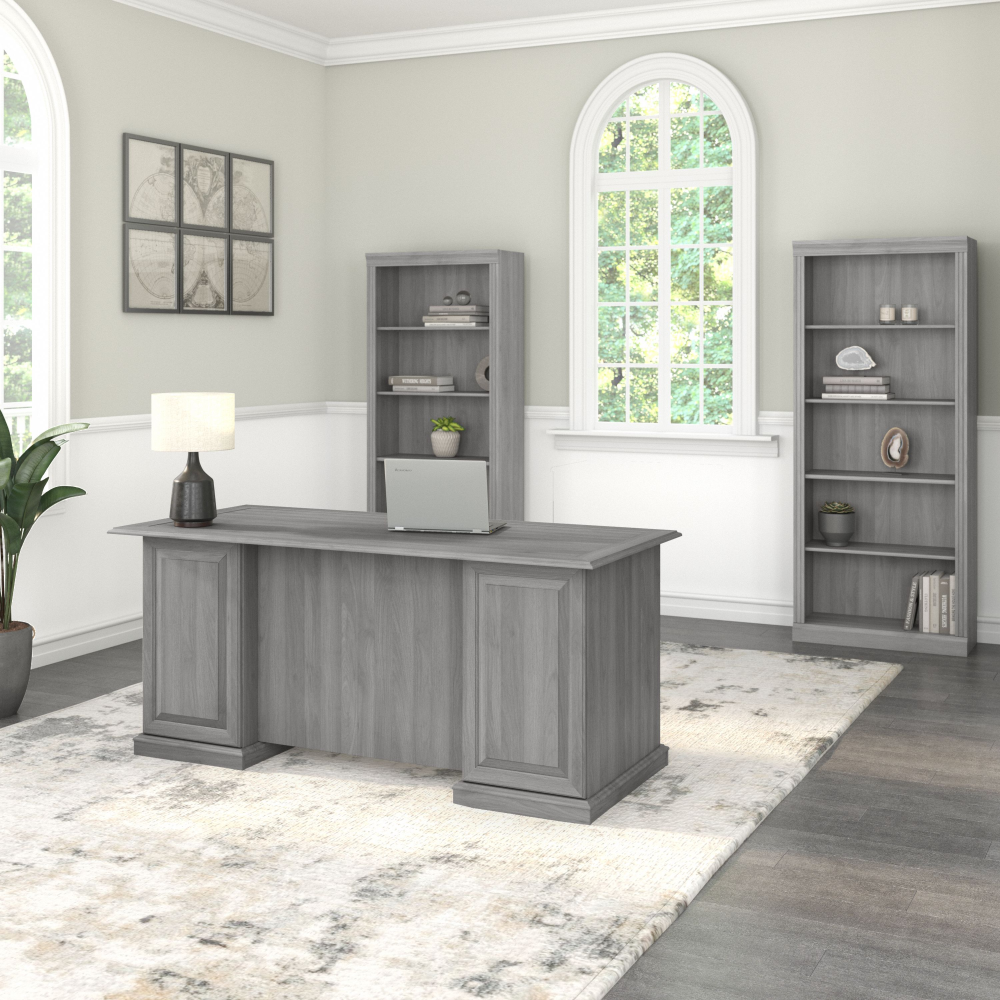 Shop Bush Furniture Saratoga Executive Desk and Bookcase Set, Image 02, SAR003MG, #color_modern gray