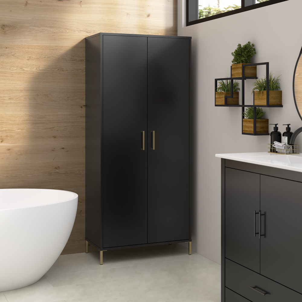 Shop Bush Furniture Soho Bathroom Storage Cabinet, Image 02, SHS129BL-Z2, #color_black stipple