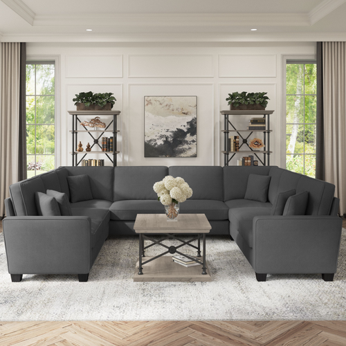 Shop Bush Furniture Stockton 125W U Shaped Sectional Couch, Image 02, SNY123SCGH-03K, #color_charcoal gray herringbone fabr