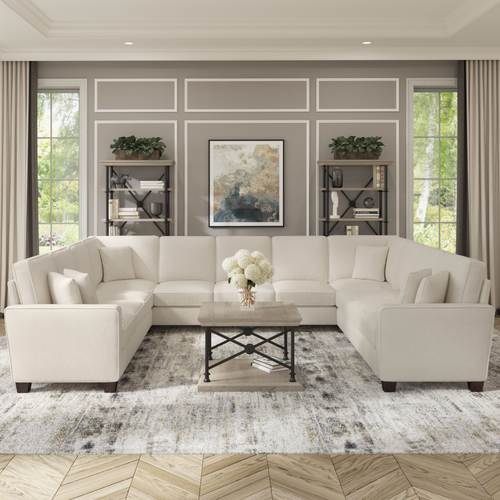 Shop Bush Furniture Stockton 137W U Shaped Sectional Couch, Image 02, SNY135SCRH-03K, #color_cream herringbone fabric