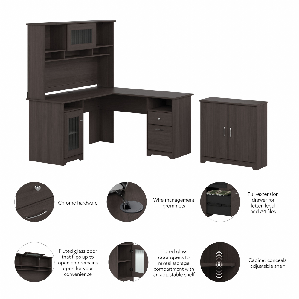Shop Bush Furniture Cabot 60W L Shaped Computer Desk with Hutch and Small Storage Cabinet, Image 06, CAB016HRG, #color_heather gray