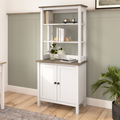 Shop Bush Furniture Mayfield 5 Shelf Bookcase with Doors, Image 02, MAY019GW2, #color_shiplap gray/pure white