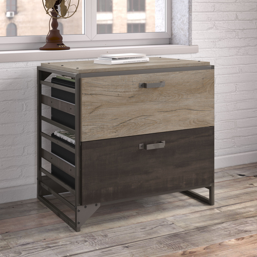 Shop Bush Furniture Refinery 2 Drawer Lateral File Cabinet, Image 02, RFF132RG-03, #color_rustic gray/charred wood