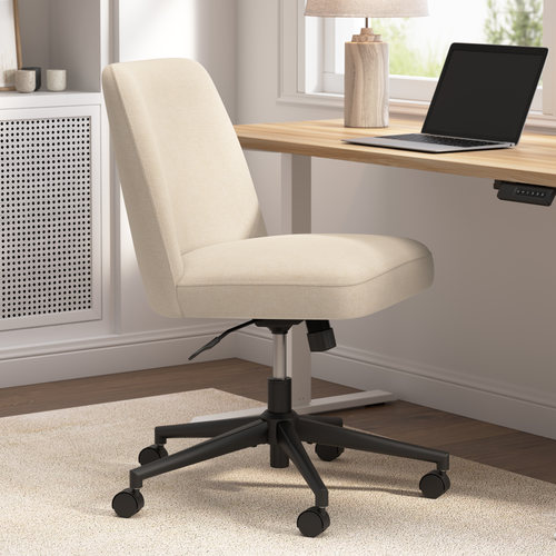 Shop Bush Furniture Serenity Mid Back Armless Office Chair with Wheels, Image 02, CH4101SBF-03, #color_soft beige fabric