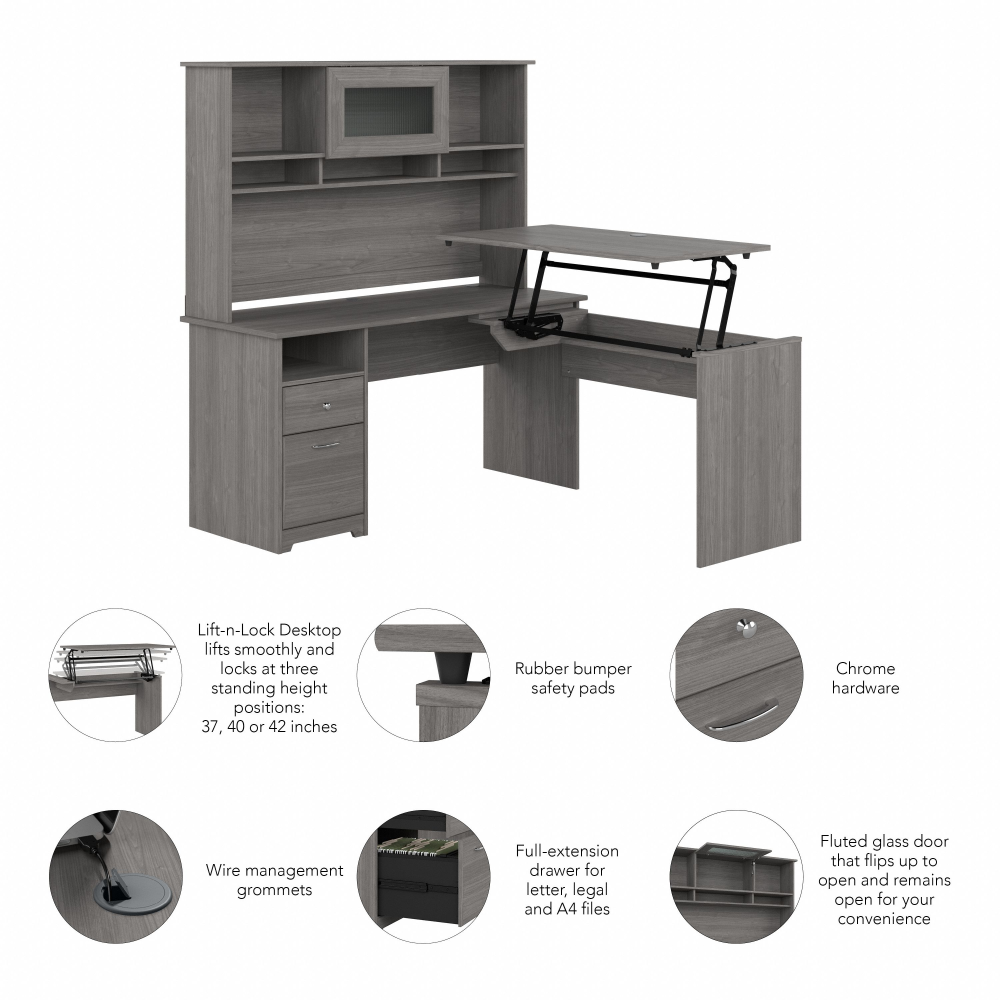 Shop Bush Furniture Cabot 60W 3 Position Sit to Stand L Shaped Desk with Hutch, Image 08, CAB045MG, #color_modern gray