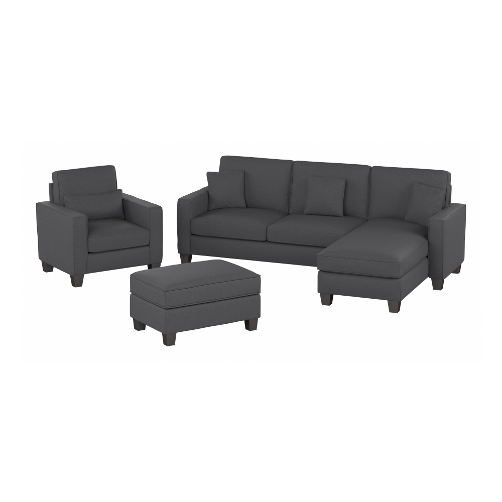 Shop Bush Furniture Stockton 102W Sectional Couch with Reversible Chaise Lounge, Accent Chair, and Ottoman, Image 01, SKT021CGH, #color_charcoal gray herringbone fabr