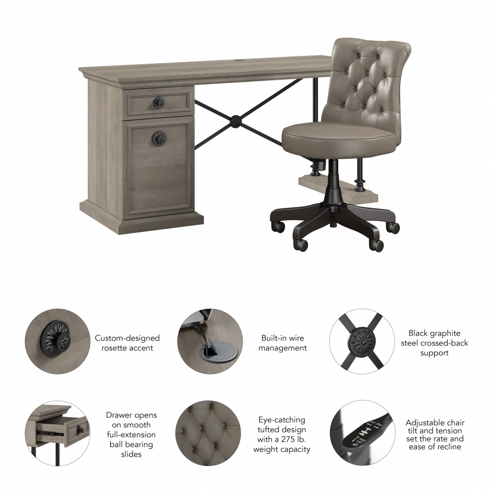 Shop Bush Furniture Coliseum 60W Designer Desk Set with Office Chair, Image 07, CSM014DG, #color_driftwood gray