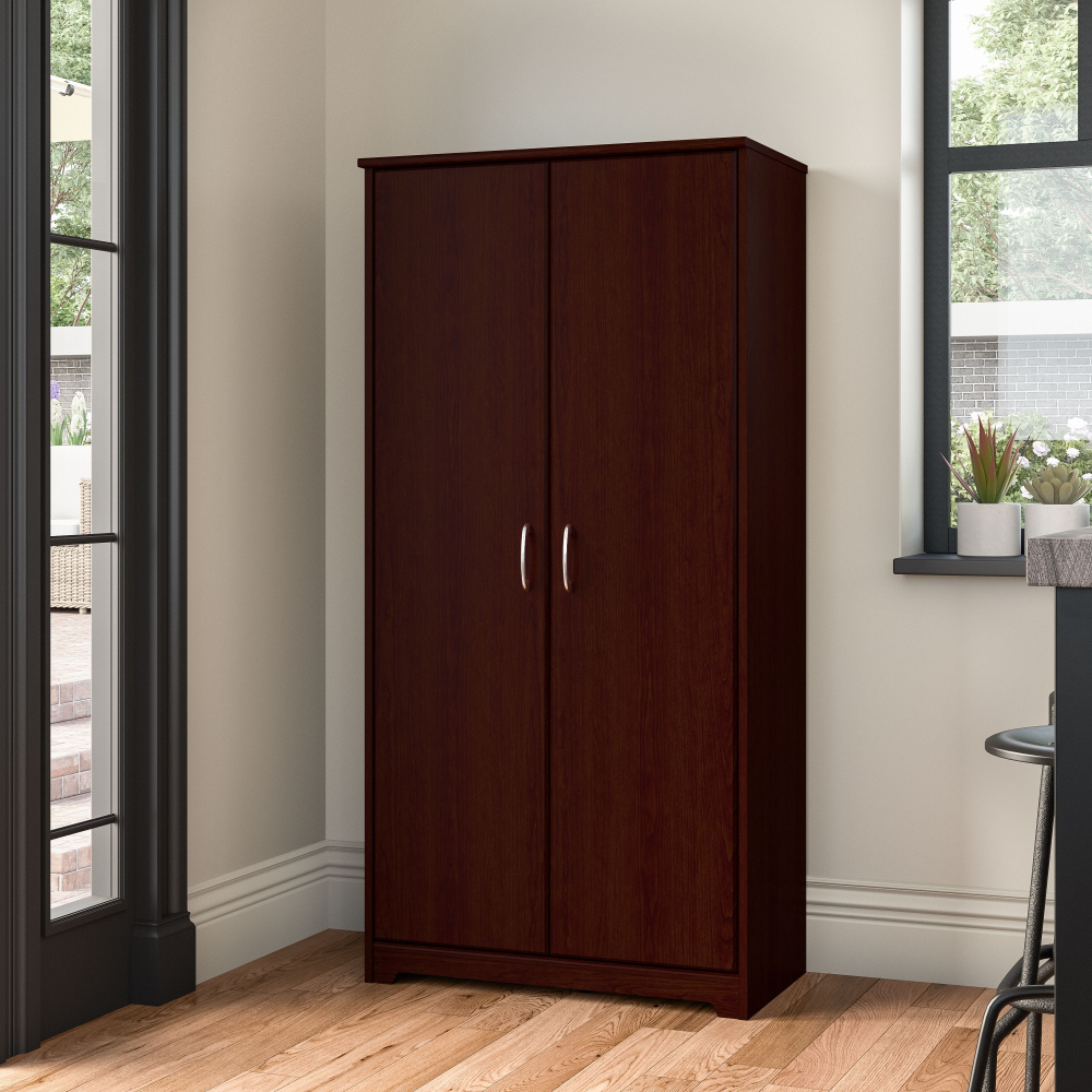 Shop Bush Furniture Cabot Tall Kitchen Pantry Cabinet with Doors, Image 02, WC31499-Z, #color_harvest cherry
