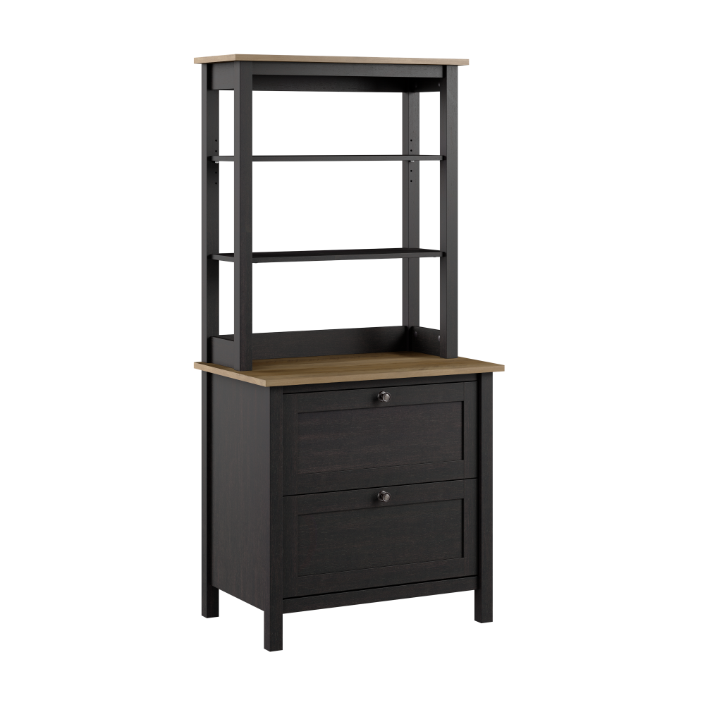 Shop Bush Furniture Mayfield Bookcase with Drawers, Image 01, MAY018V2P, #color_vintage black/reclaimed pine