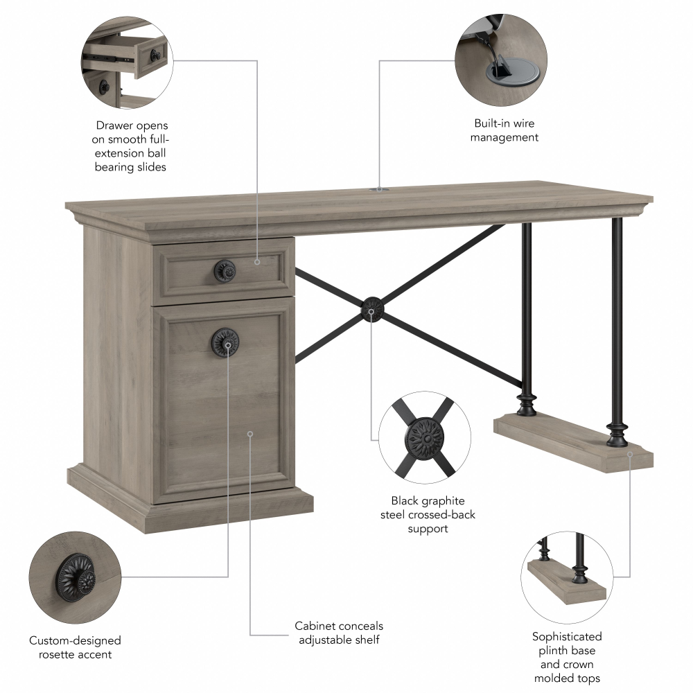 Shop Bush Furniture Coliseum 60W Designer Desk with Storage, Image 08, CSD160DG-03, #color_driftwood gray