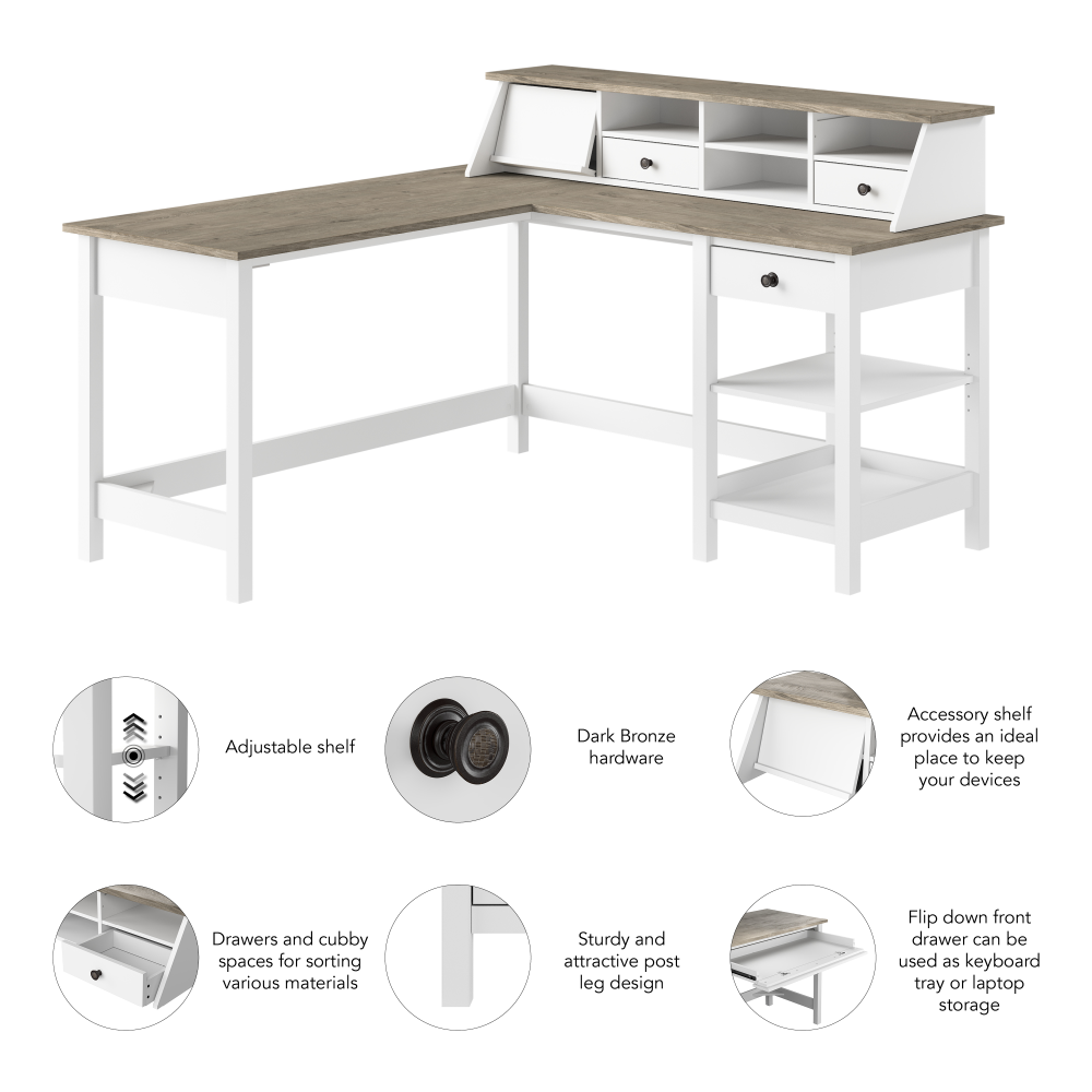 Shop Bush Furniture Mayfield 60W L Shaped Computer Desk with Desktop Organizer, Image 06, MAY012GW2, #color_shiplap gray/pure white