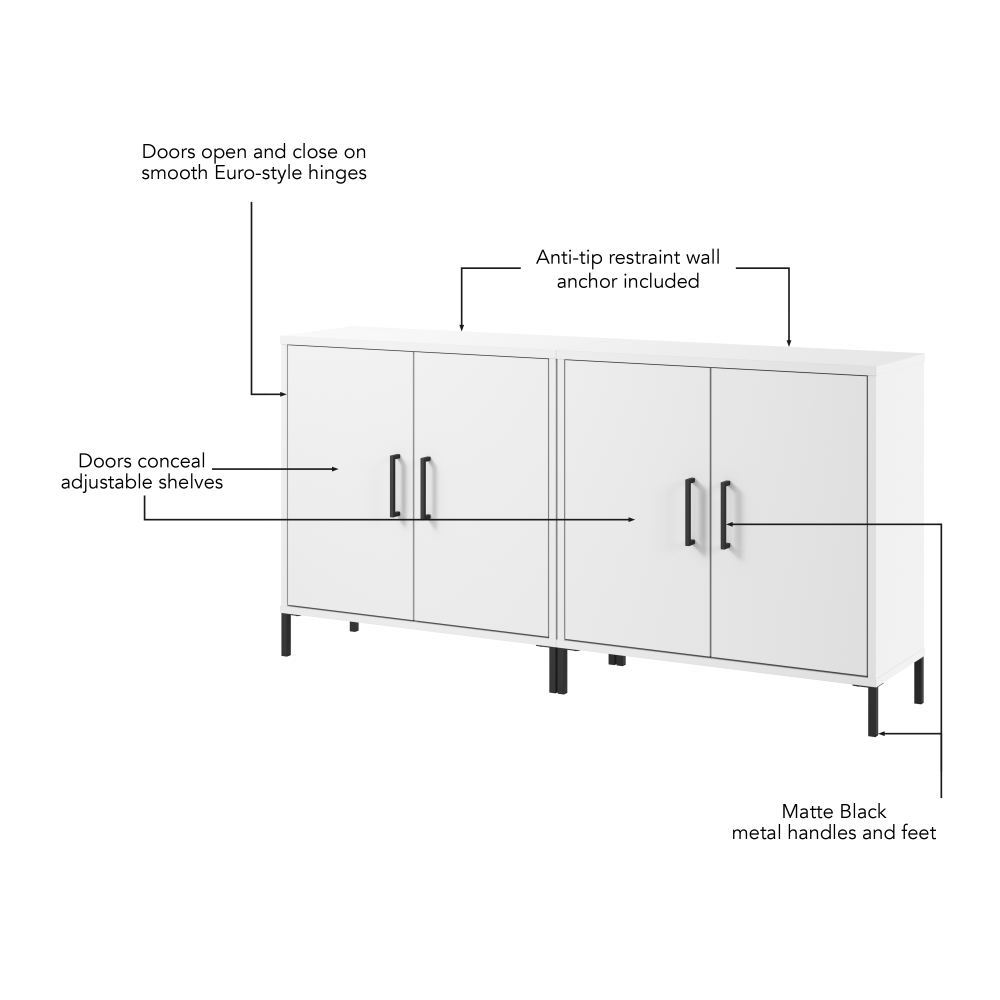 Shop Bush Furniture Soho Low Storage Cabinet with Doors - Set of 2, Image 07, SHH001WH, #color_white