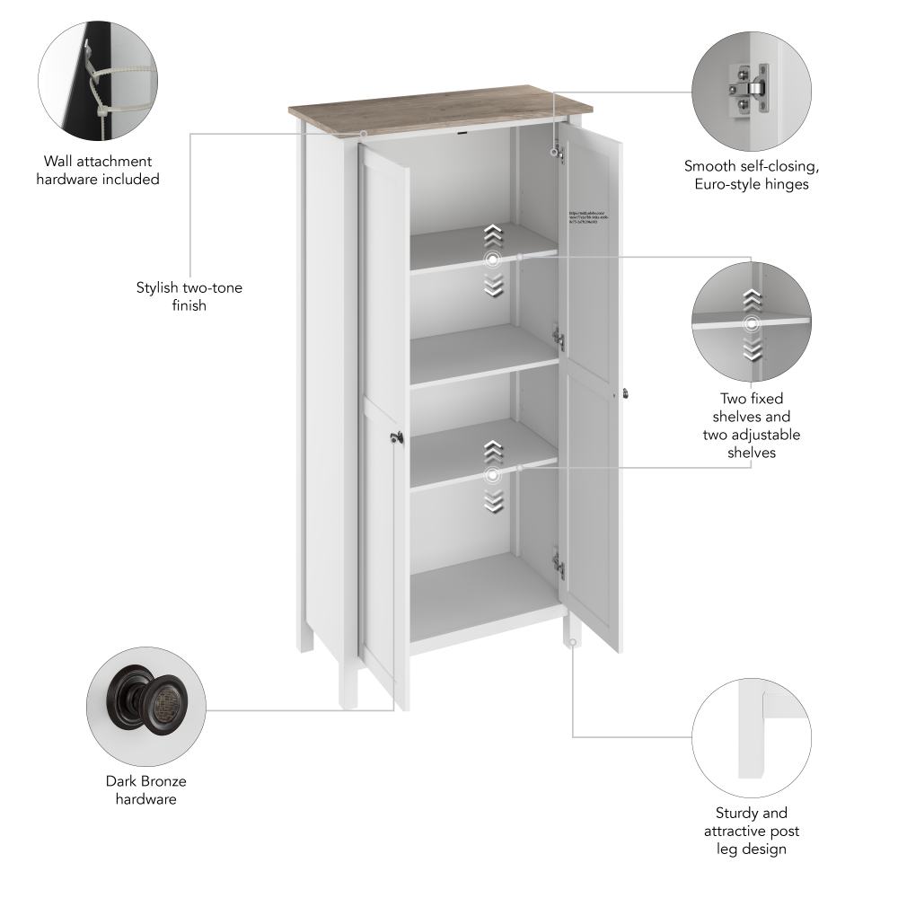 Shop Bush Furniture Mayfield Tall Storage Cabinet with Doors, Image 07, MAS132GW2-03, #color_shiplap gray/pure white