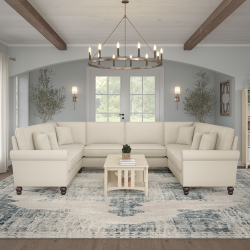 Shop Bush Furniture Coventry 125W U Shaped Sectional Couch, Image 02, CVY123BCRH-03K, #color_cream herringbone fabric