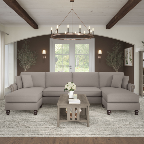 Shop Bush Furniture Coventry 131W Sectional Couch with Double Chaise Lounge, Image 02, CVY130BBGH-03K, #color_beige herringbone fabric