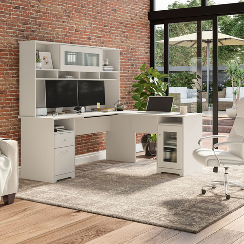 Shop Bush Furniture Cabot 72W L Shaped Computer Desk with Hutch and Storage, Image 02, CAB073WHN, #color_white