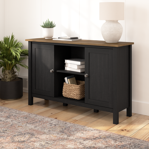 Shop Bush Furniture Mayfield Accent Cabinet with Doors, Image 02, MAS148V2P-03, #color_vintage black/reclaimed pine