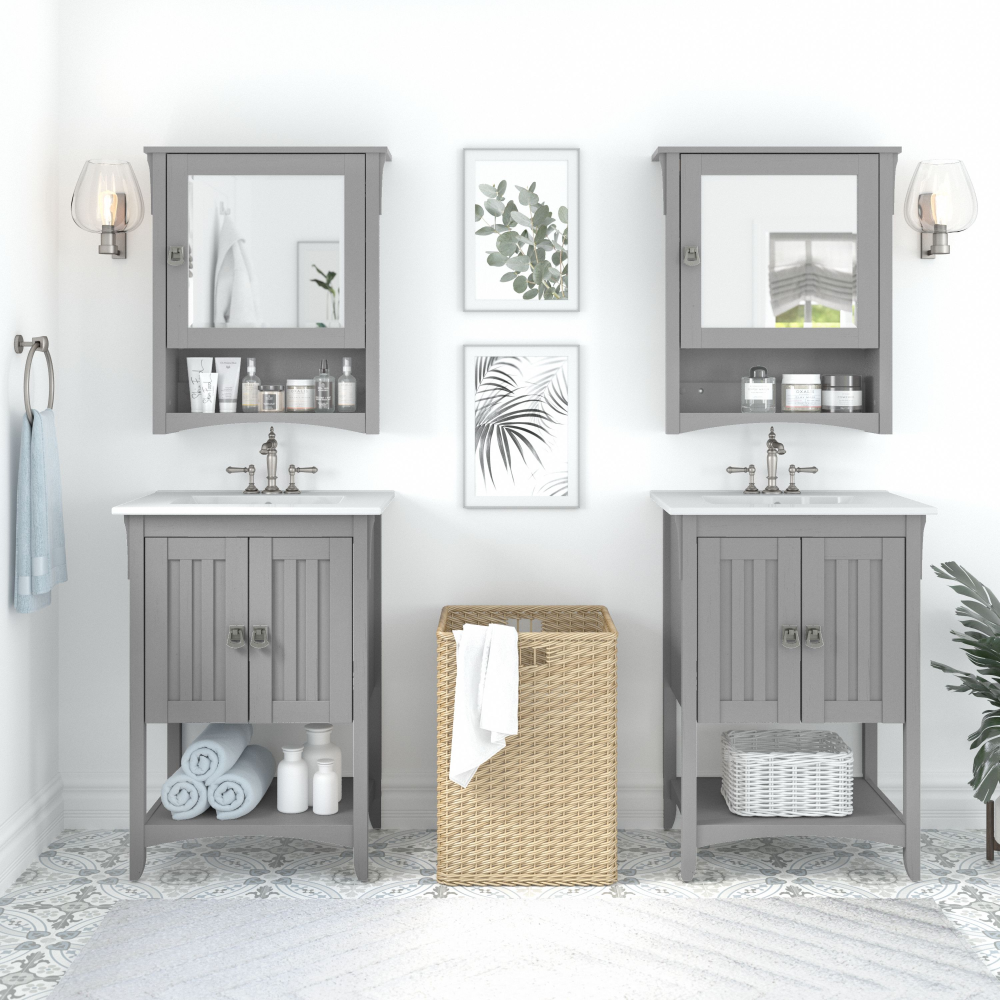 Shop Bush Furniture Salinas 48W Double Vanity Set with Sinks and Medicine Cabinets, Image 02, SAL032CG, #color_cape cod gray