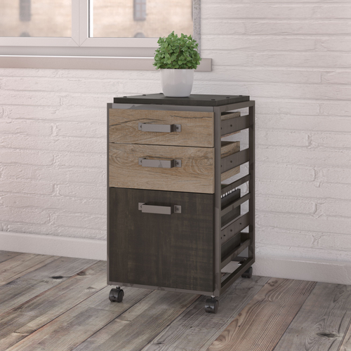 Shop Bush Furniture Refinery 3 Drawer Mobile File Cabinet, Image 02, RFF116RG-03, #color_rustic gray/charred wood